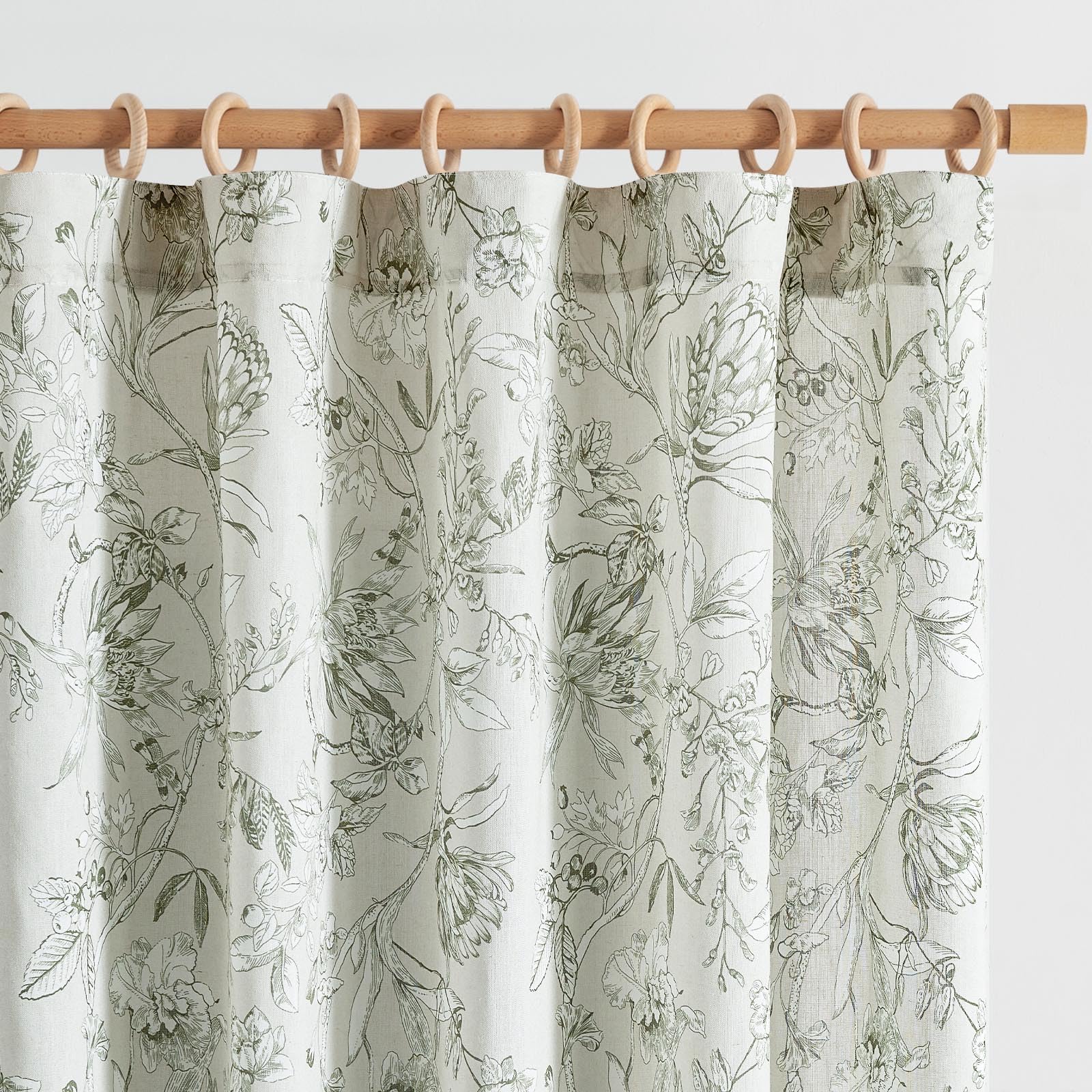 Jinchan Floral Curtains 63 Inch Length Sage Green Flower Linen Farmhouse Curtains For Living Room French Country Vintage Curtain